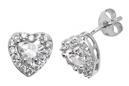 Sterling Silver Heart Shape Cubic Zirconia Stud Earrings